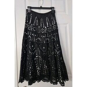 KAS NEW YORK Womans Fit & Flair Lined Skirt With Lace Overlay Size 2 Black &...